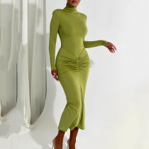 Half high neck long sleeved dress