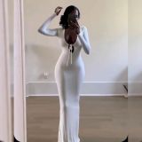 V-neck lace up slim fit wrap hip dress