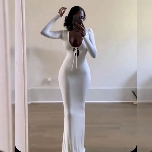 V-neck lace up slim fit wrap hip dress