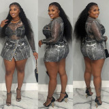 Mesh top positioning printed pants skirt set