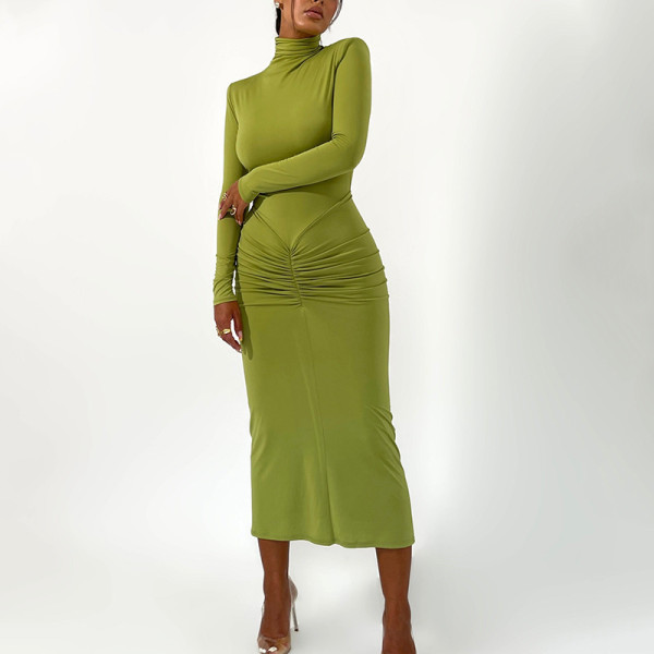 Half high neck long sleeved dress
