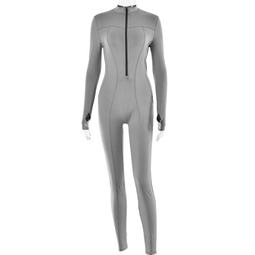 Zipper long sleeved jumpsuit