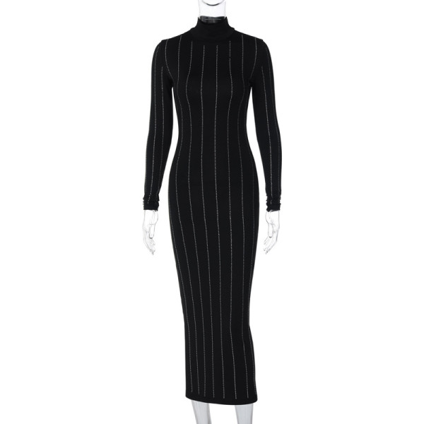 Hot Diamond Slim Fit High Neck Long sleeved Dress