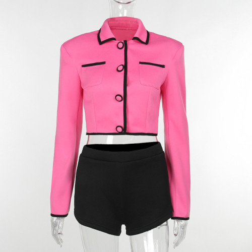 Contrast color long sleeved short jacket