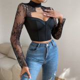 Slim fitting lace long sleeved women's clothing
