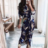 Sexy pleated printed irregular lace up dress