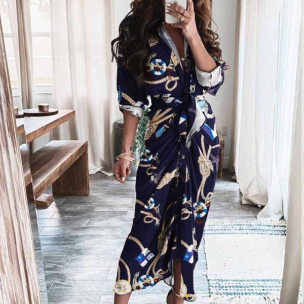 Sexy pleated printed irregular lace up dress