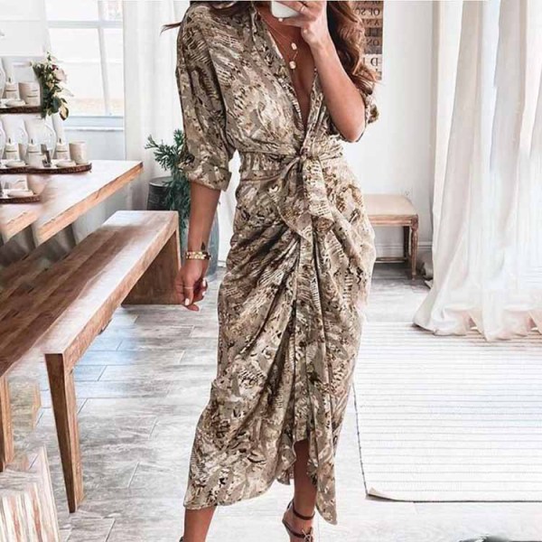 Sexy pleated printed irregular lace up dress