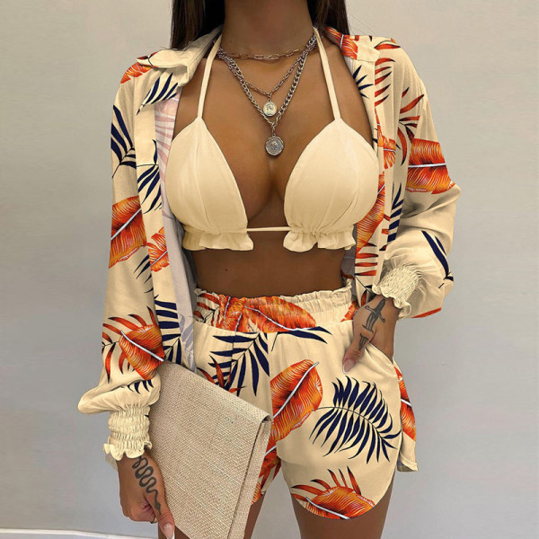 Printed camisole shirt and shorts three piece set