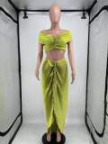 Women's solid color high-temperature pleated two-piece set