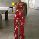 One shoulder printed style commuting casual high waisted jumpsuit