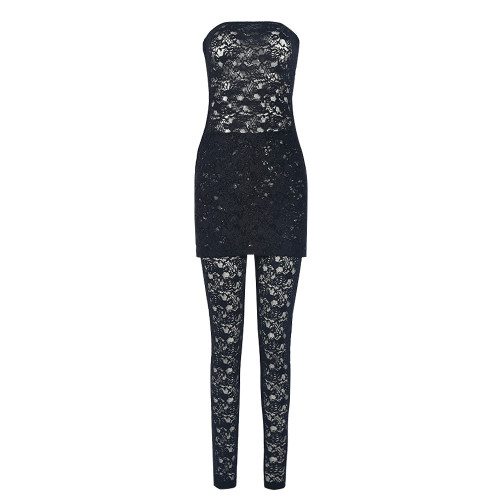 Lace wrapped chest and backless style fashionable pants set