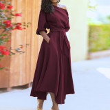 Tie up waist style solid color dress