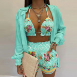 Printed camisole shirt and shorts three piece set