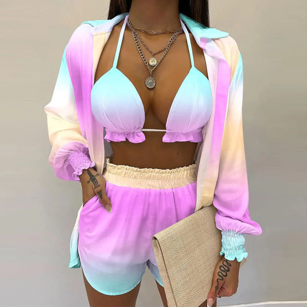 Printed camisole shirt and shorts three piece set