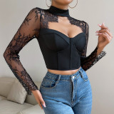 Slim fitting lace long sleeved women's clothing