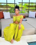 Women's solid color high-temperature pleated two-piece set
