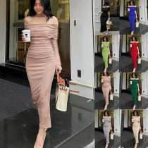 One shoulder pleated dress