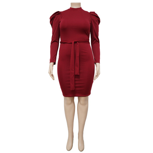 Women's long sleeved waistband slim fit oversized dress