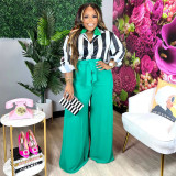 Printed shirt, elegant wide leg pants, fashionable casual set