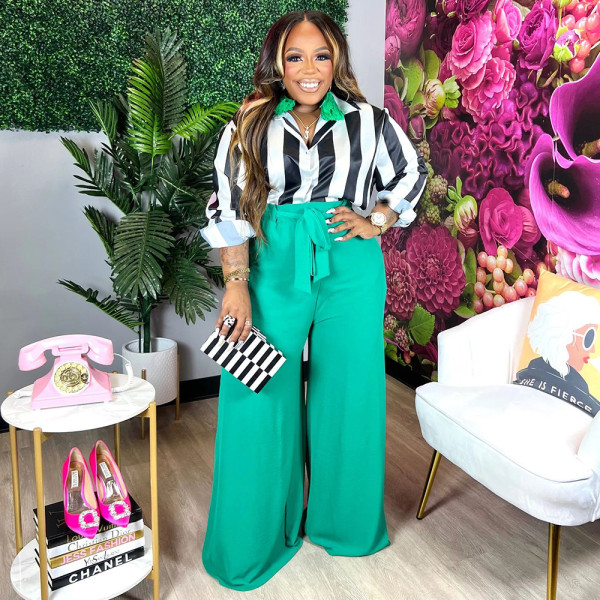 Printed shirt, elegant wide leg pants, fashionable casual set