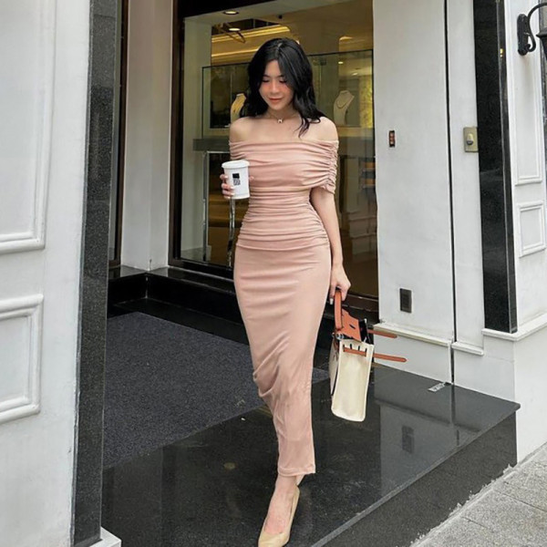 One shoulder pleated dress