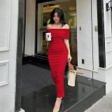 One shoulder pleated dress