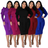 Women's long sleeved waistband slim fit oversized dress