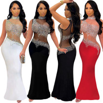 Perspective hot diamond sleeveless dress for women's nightclub evening dress Perspective hot diamond sleeveless dress for women's nightclub evening dress