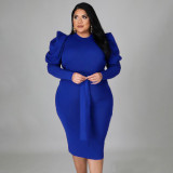 Women's long sleeved waistband slim fit oversized dress