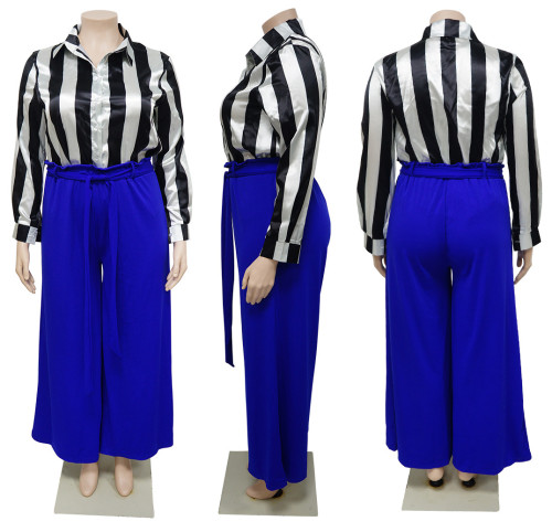 Printed shirt, elegant wide leg pants, fashionable casual set