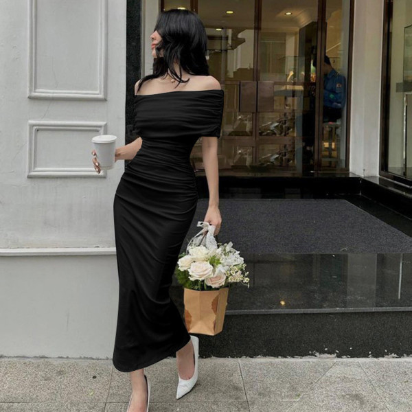 One shoulder pleated dress