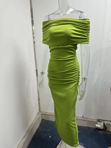 One shoulder pleated dress
