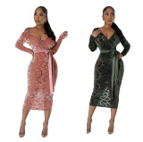 Women's Burnt Flower Flocking Long Dress