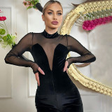 Hollow back zipper slim fit solid color jumpsuit