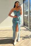 3D pocket sexy strapless strapless tie dye slit work bag dress