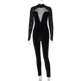 Hollow back zipper slim fit solid color jumpsuit