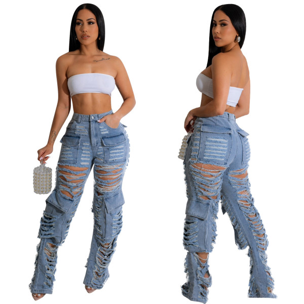Perforated washing work bag jeans