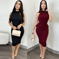 Open back and buttocks split lace elastic sleeveless dress