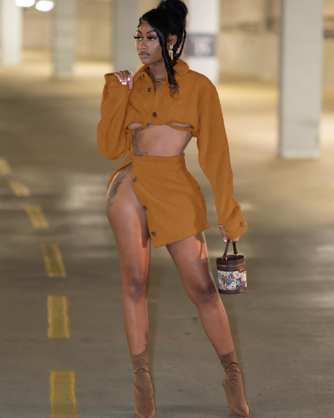 Open belly short skirt set