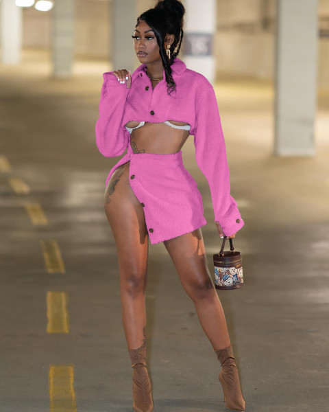 Open belly short skirt set