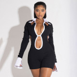 Contrast POLO neck tight fitting casual shorts