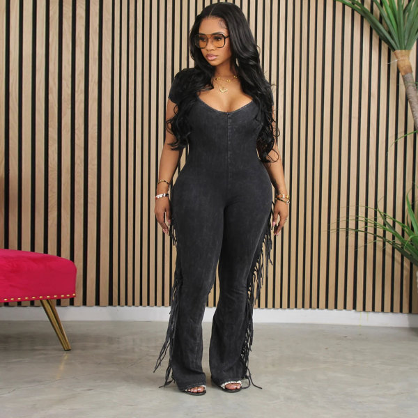 Sexy slim fitting tassel jumpsuit