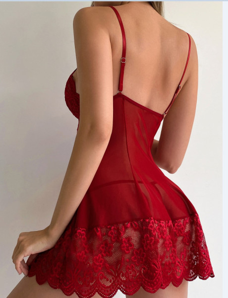 Hollow out perspective printed lace suspender sleepwear and fun lingerie set