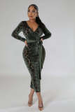 Women's Burnt Flower Flocking Long Dress
