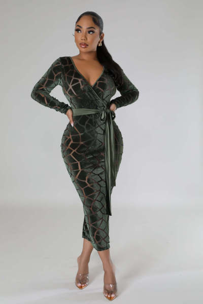 Women's Burnt Flower Flocking Long Dress