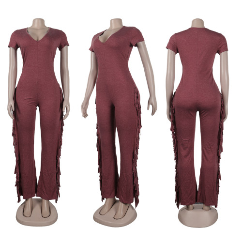 Sexy slim fitting tassel jumpsuit