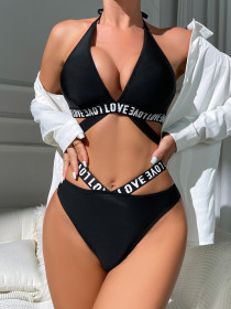 Hollow out backless letter strap three-point fun lingerie set