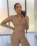 U-neck yoga ribbed jumpsuit