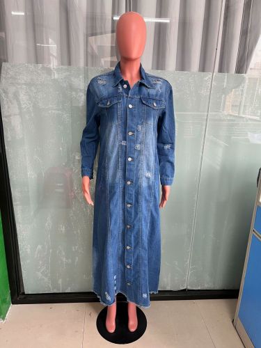 Women's torn long sleeved denim windbreaker jacket cardigan denim cape